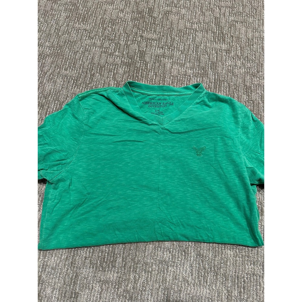 American Eagle Outfitters Mens Green V-Neck Short Sleeve Athletic Fit T-Shirt S